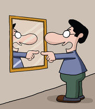 Cartoon of man pointing at himself in a mirror