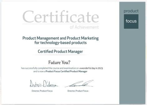 Product Focus certificate